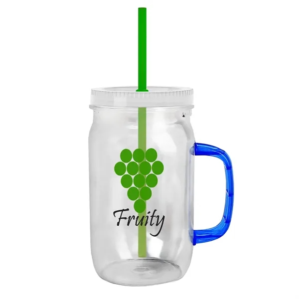27 oz Mason Jar with Handle, straw and screw-on lid. Measurements... from ASI 40480 Koozie Group
