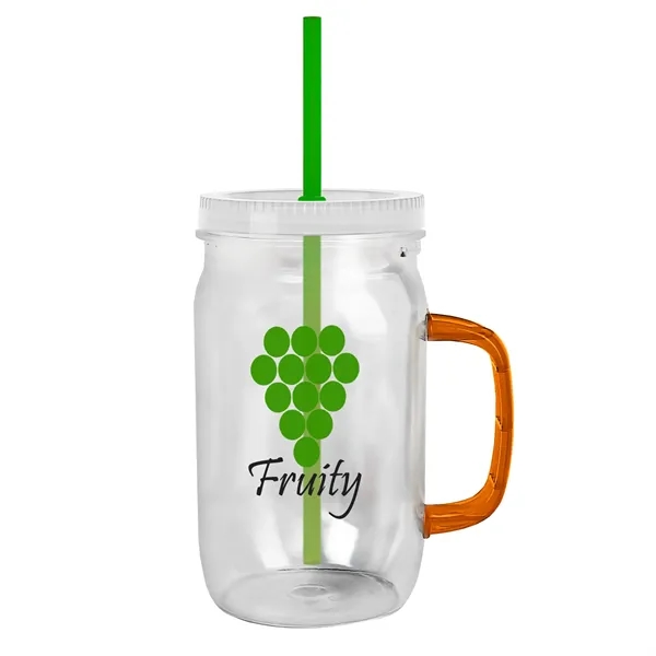 27 oz Mason Jar with Handle, straw and screw-on lid. Measurements... from ASI 40480 Koozie Group