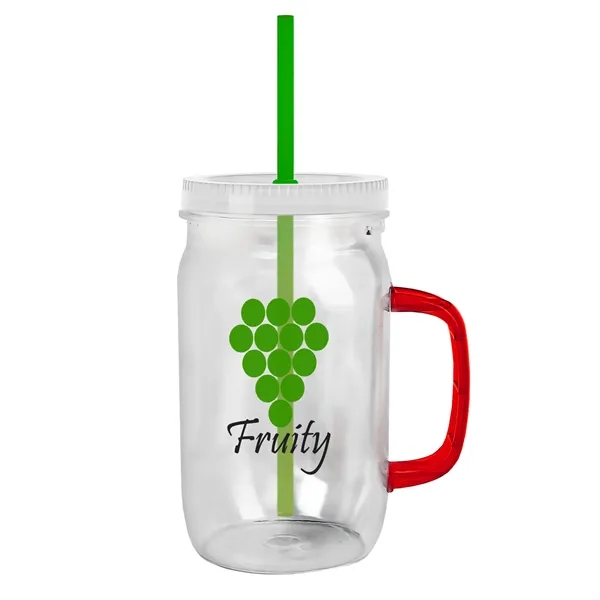 27 oz Mason Jar with Handle, straw and screw-on lid. Measurements... from ASI 40480 Koozie Group