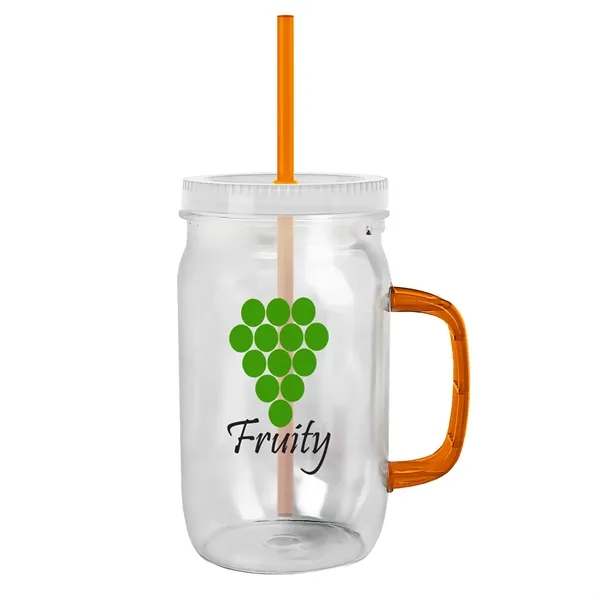 27 oz Mason Jar with Handle, straw and screw-on lid. Measurements... from ASI 40480 Koozie Group