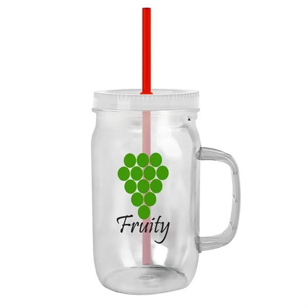 27 oz Mason Jar with Handle, straw and screw-on lid. Measurements... from ASI 40480 Koozie Group