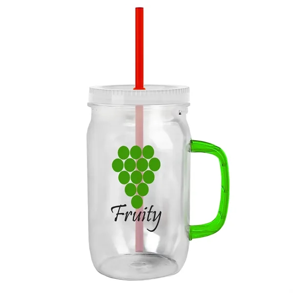 27 oz Mason Jar with Handle, straw and screw-on lid. Measurements... from ASI 40480 Koozie Group