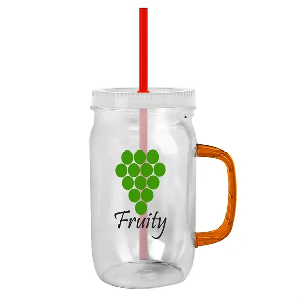 27 oz Mason Jar with Handle, straw and screw-on lid. Measurements... from ASI 40480 Koozie Group