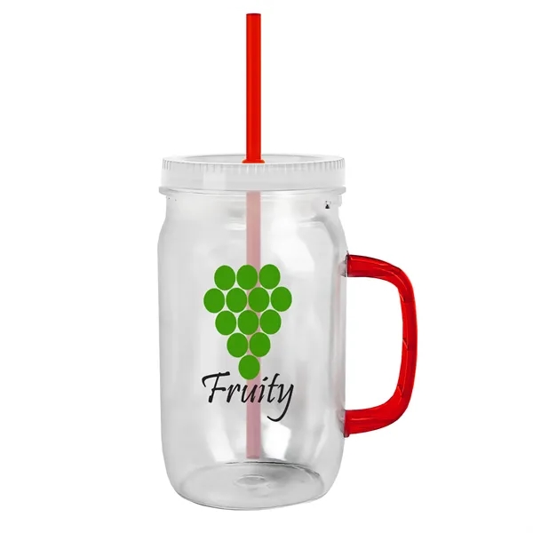 27 oz Mason Jar with Handle, straw and screw-on lid. Measurements... from ASI 40480 Koozie Group