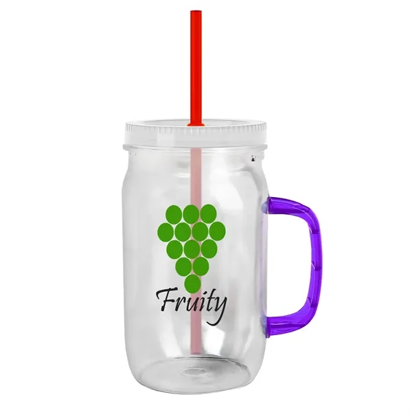 27 oz Mason Jar with Handle, straw and screw-on lid. Measurements... from ASI 40480 Koozie Group