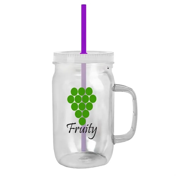 27 oz Mason Jar with Handle, straw and screw-on lid. Measurements... from ASI 40480 Koozie Group