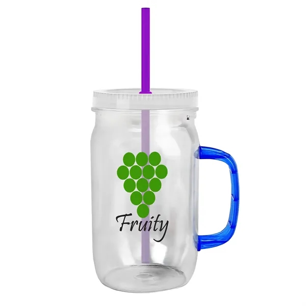 27 oz Mason Jar with Handle, straw and screw-on lid. Measurements... from ASI 40480 Koozie Group