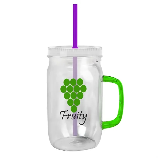 27 oz Mason Jar with Handle, straw and screw-on lid. Measurements... from ASI 40480 Koozie Group