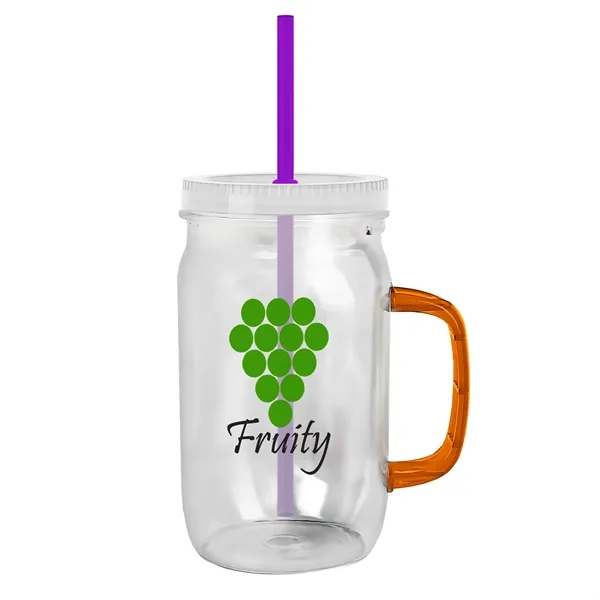 27 oz Mason Jar with Handle, straw and screw-on lid. Measurements... from ASI 40480 Koozie Group