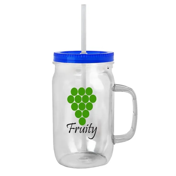 27 oz Mason Jar with Handle, straw and screw-on lid. Measurements... from ASI 40480 Koozie Group