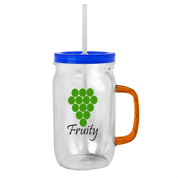 27 oz Mason Jar with Handle, straw and screw-on lid. Measurements... from ASI 40480 Koozie Group