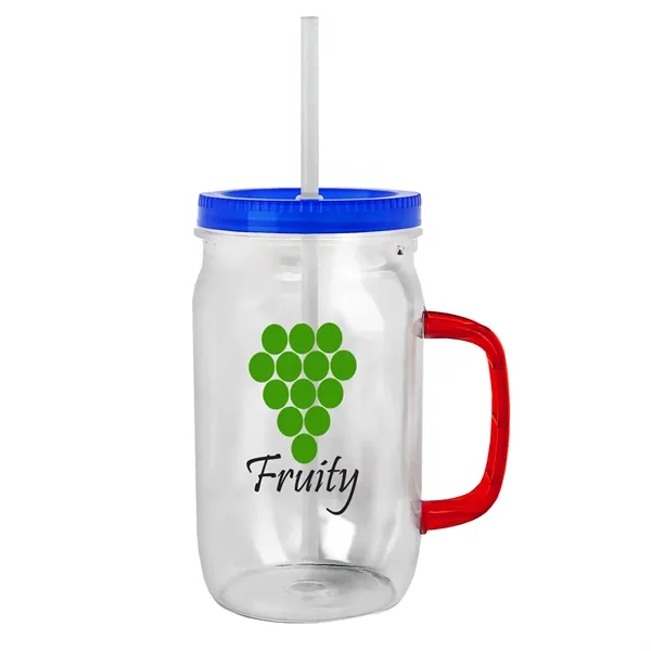 27 oz Mason Jar with Handle, straw and screw-on lid. Measurements... from ASI 40480 Koozie Group