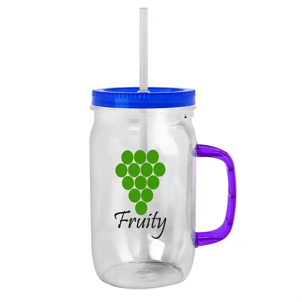 27 oz Mason Jar with Handle, straw and screw-on lid. Measurements... from ASI 40480 Koozie Group