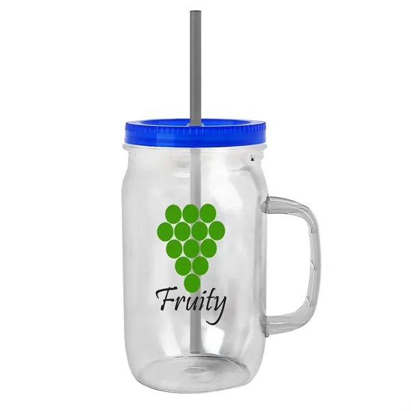 27 oz Mason Jar with Handle, straw and screw-on lid. Measurements... from ASI 40480 Koozie Group