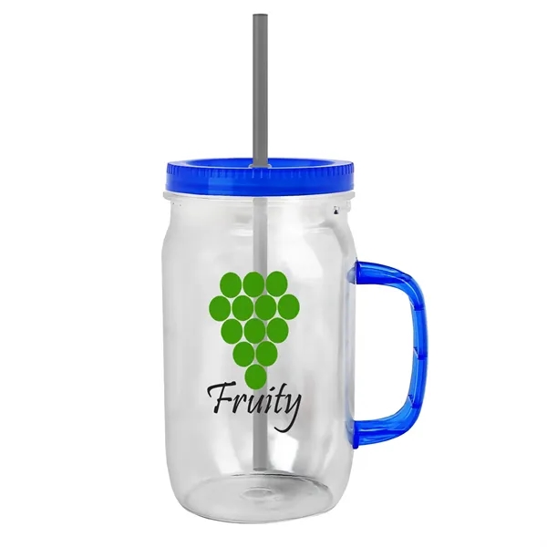 27 oz Mason Jar with Handle, straw and screw-on lid. Measurements... from ASI 40480 Koozie Group