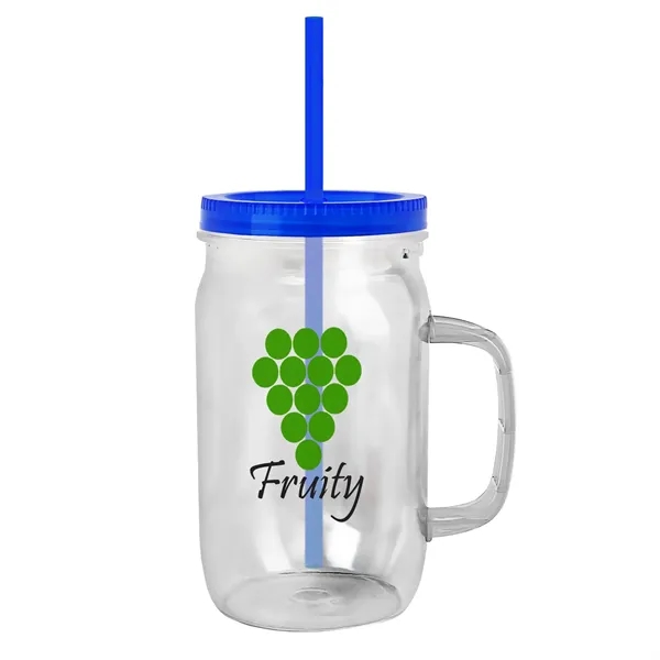 27 oz Mason Jar with Handle, straw and screw-on lid. Measurements... from ASI 40480 Koozie Group