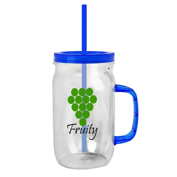 27 oz Mason Jar with Handle, straw and screw-on lid. Measurements... from ASI 40480 Koozie Group