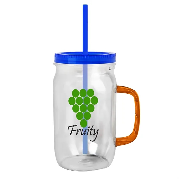 27 oz Mason Jar with Handle, straw and screw-on lid. Measurements... from ASI 40480 Koozie Group