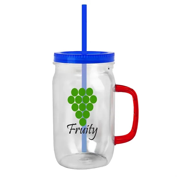 27 oz Mason Jar with Handle, straw and screw-on lid. Measurements... from ASI 40480 Koozie Group