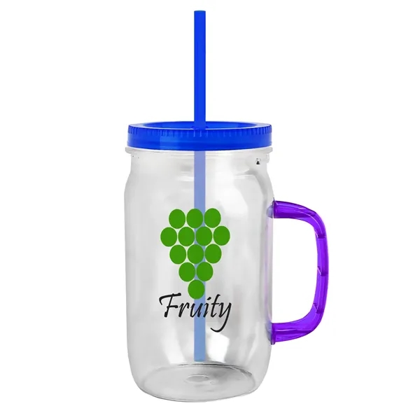 27 oz Mason Jar with Handle, straw and screw-on lid. Measurements... from ASI 40480 Koozie Group