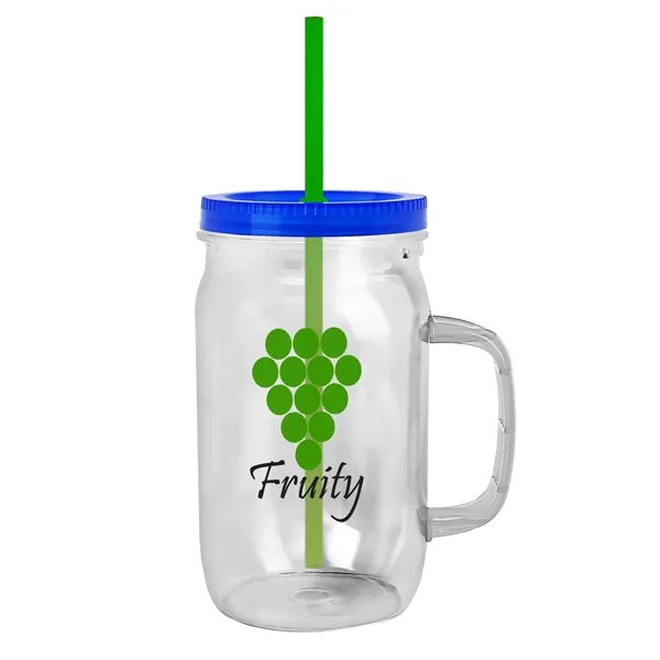 27 oz Mason Jar with Handle, straw and screw-on lid. Measurements... from ASI 40480 Koozie Group