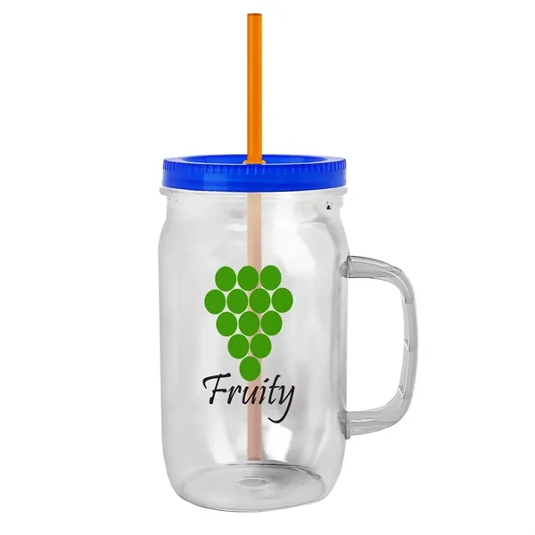 27 oz Mason Jar with Handle, straw and screw-on lid. Measurements... from ASI 40480 Koozie Group