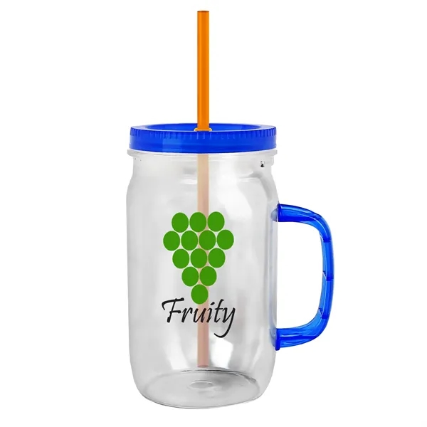 27 oz Mason Jar with Handle, straw and screw-on lid. Measurements... from ASI 40480 Koozie Group