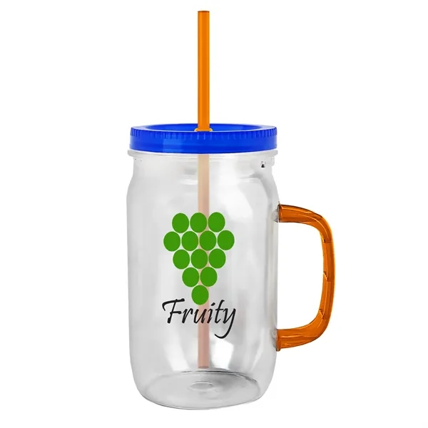 27 oz Mason Jar with Handle, straw and screw-on lid. Measurements... from ASI 40480 Koozie Group