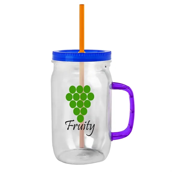 27 oz Mason Jar with Handle, straw and screw-on lid. Measurements... from ASI 40480 Koozie Group