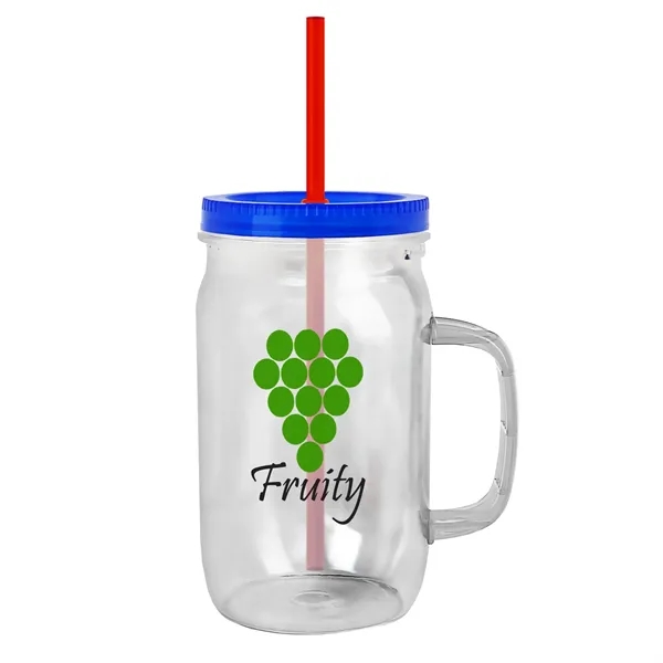 27 oz Mason Jar with Handle, straw and screw-on lid. Measurements... from ASI 40480 Koozie Group