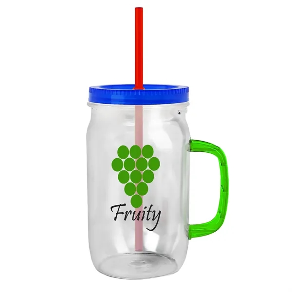 27 oz Mason Jar with Handle, straw and screw-on lid. Measurements... from ASI 40480 Koozie Group