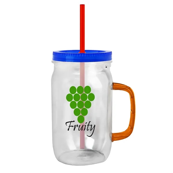 27 oz Mason Jar with Handle, straw and screw-on lid. Measurements... from ASI 40480 Koozie Group