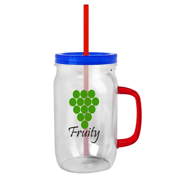 27 oz Mason Jar with Handle, straw and screw-on lid. Measurements... from ASI 40480 Koozie Group