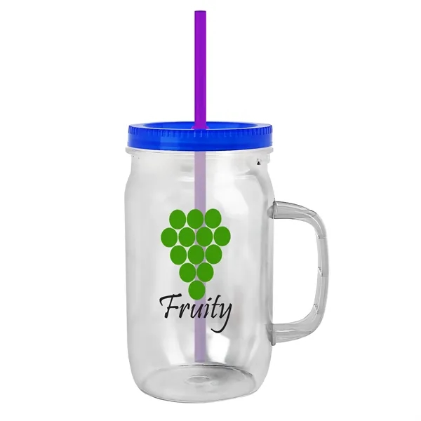 27 oz Mason Jar with Handle, straw and screw-on lid. Measurements... from ASI 40480 Koozie Group