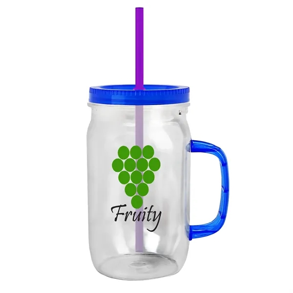 27 oz Mason Jar with Handle, straw and screw-on lid. Measurements... from ASI 40480 Koozie Group