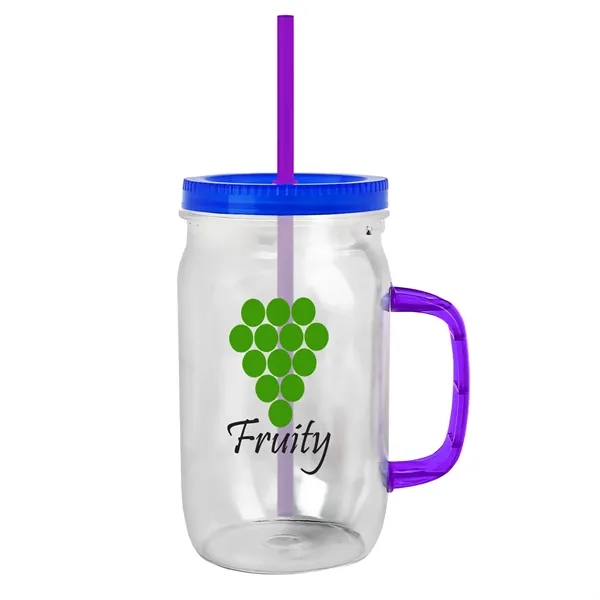 27 oz Mason Jar with Handle, straw and screw-on lid. Measurements... from ASI 40480 Koozie Group