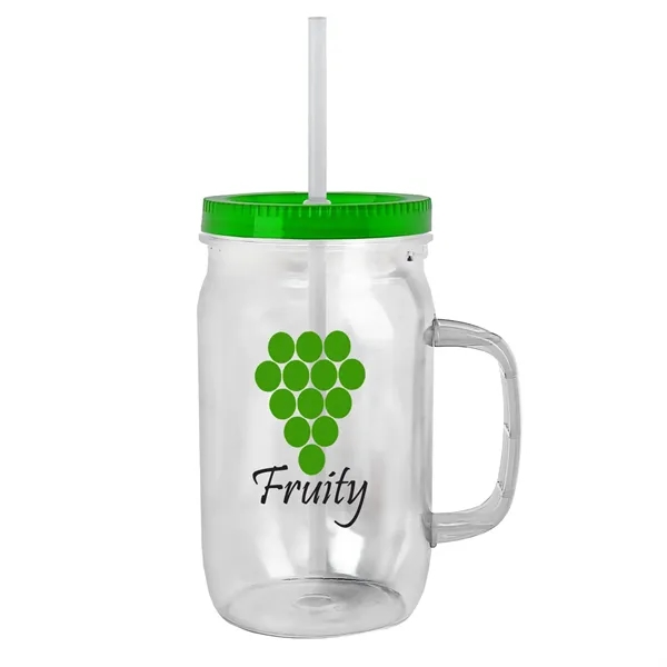27 oz Mason Jar with Handle, straw and screw-on lid. Measurements... from ASI 40480 Koozie Group