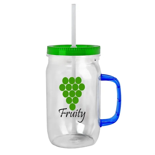 27 oz Mason Jar with Handle, straw and screw-on lid. Measurements... from ASI 40480 Koozie Group