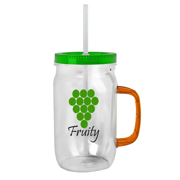 27 oz Mason Jar with Handle, straw and screw-on lid. Measurements... from ASI 40480 Koozie Group