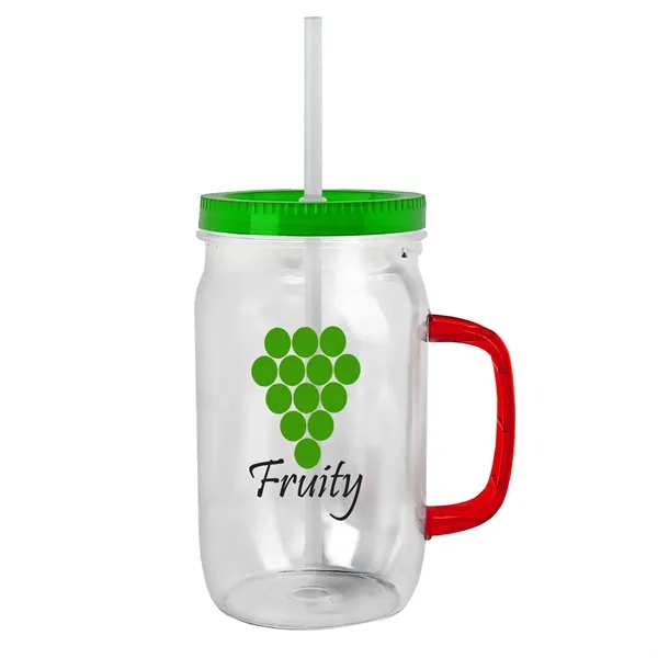 27 oz Mason Jar with Handle, straw and screw-on lid. Measurements... from ASI 40480 Koozie Group
