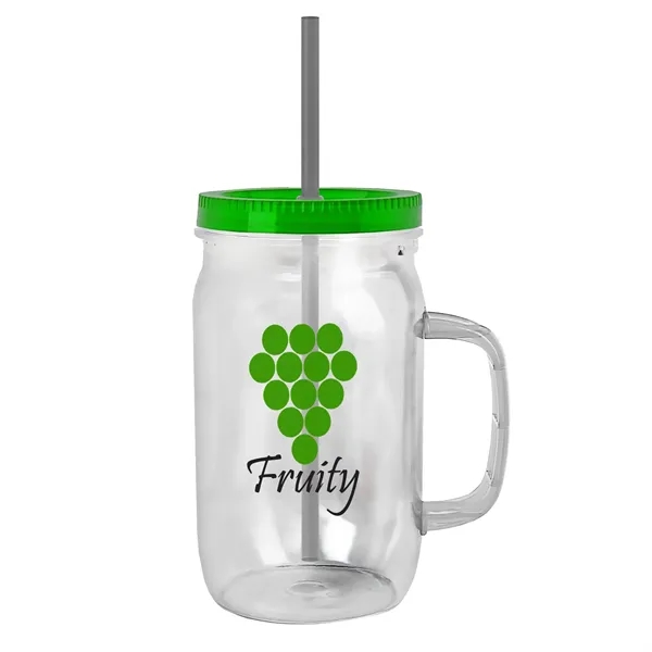 27 oz Mason Jar with Handle, straw and screw-on lid. Measurements... from ASI 40480 Koozie Group