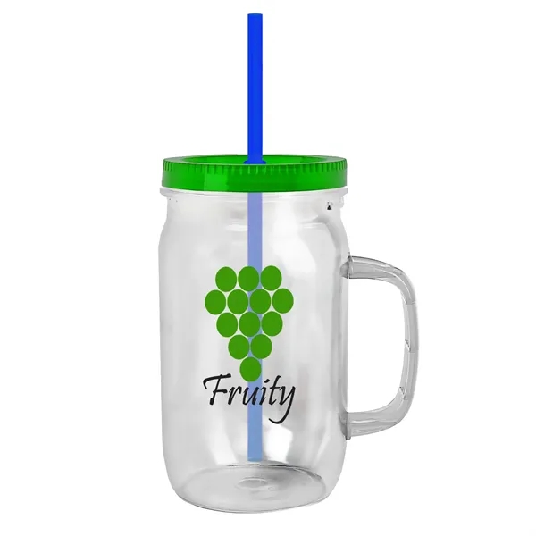 27 oz Mason Jar with Handle, straw and screw-on lid. Measurements... from ASI 40480 Koozie Group