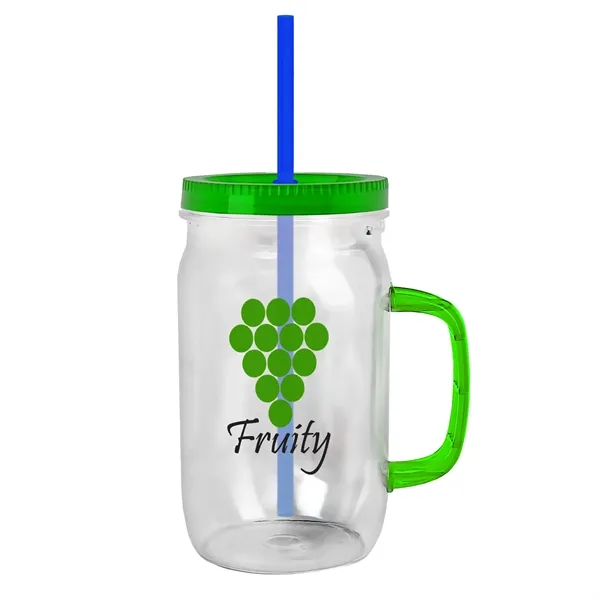 27 oz Mason Jar with Handle, straw and screw-on lid. Measurements... from ASI 40480 Koozie Group