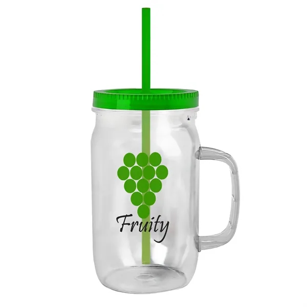 27 oz Mason Jar with Handle, straw and screw-on lid. Measurements... from ASI 40480 Koozie Group