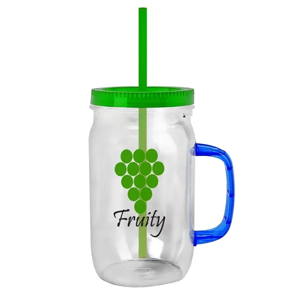 27 oz Mason Jar with Handle, straw and screw-on lid. Measurements... from ASI 40480 Koozie Group