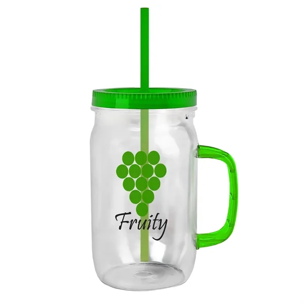 27 oz Mason Jar with Handle, straw and screw-on lid. Measurements... from ASI 40480 Koozie Group