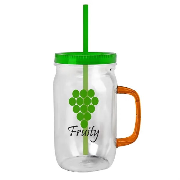 27 oz Mason Jar with Handle, straw and screw-on lid. Measurements... from ASI 40480 Koozie Group