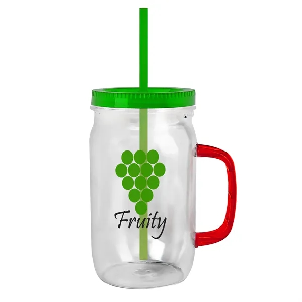 27 oz Mason Jar with Handle, straw and screw-on lid. Measurements... from ASI 40480 Koozie Group