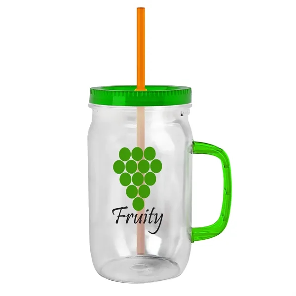 27 oz Mason Jar with Handle, straw and screw-on lid. Measurements... from ASI 40480 Koozie Group