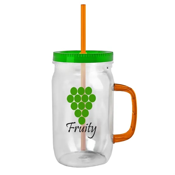 27 oz Mason Jar with Handle, straw and screw-on lid. Measurements... from ASI 40480 Koozie Group
